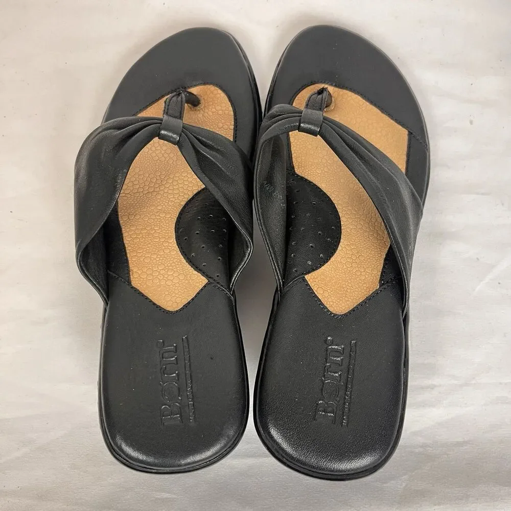Born Børn Black Leather Thong Sandals Size 7 Comfort Boho Minimalist Chic
